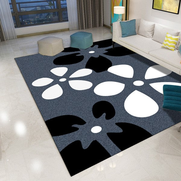 Black Modern Printed Flower Patterned Carpet Living Room Bedroom Office Hall Floor Mat Rugs
