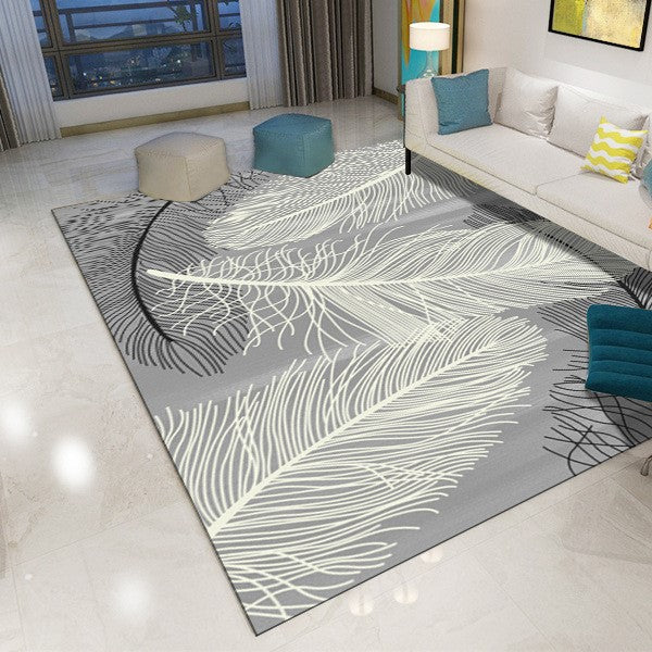 Grey Modern Printed Feather Patterned Carpet Living Room Bedroom Office Hall Floor Mat Rugs