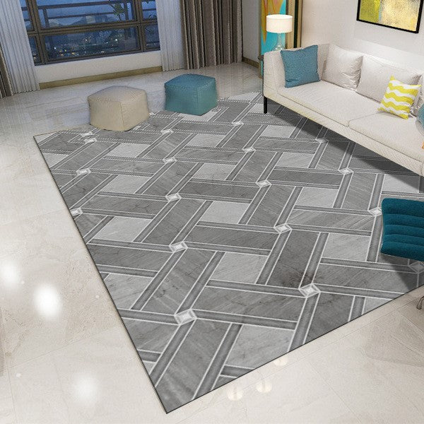 Printed Grey Modern Geometric Patterned Carpet Living Room Bedroom Office Hall Floor Mat Rugs