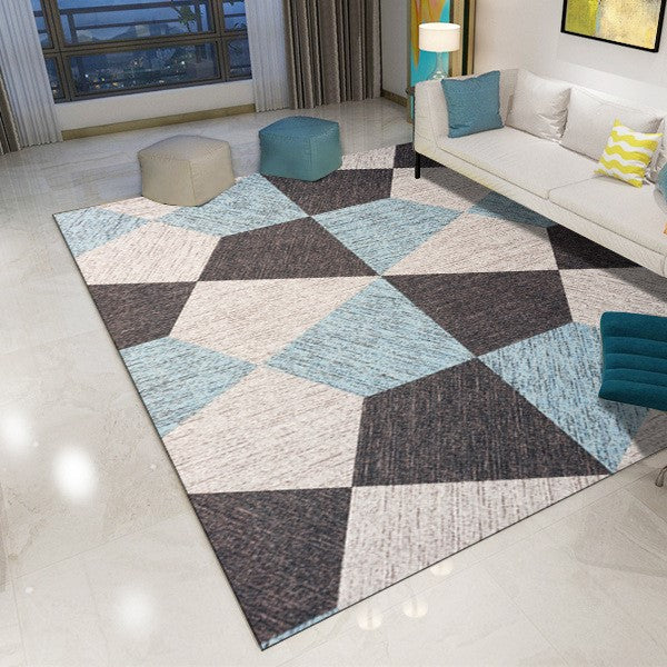 Printed Light Blue Modern Geometric Patterned Carpet Living Room Bedroom Office Hall Floor Mat Rugs