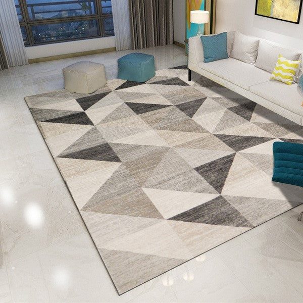 Printed Beige Modern Geometric Patterned Carpet Living Room Bedroom Office Hall Floor Mat Rugs