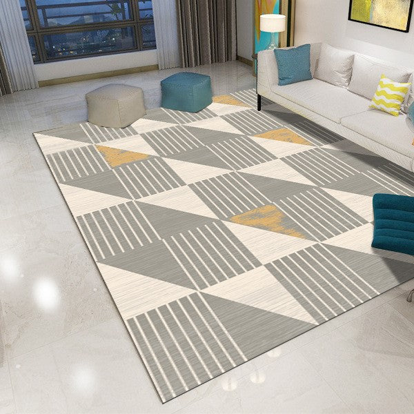 Printed Grey Beige Modern Geometric Patterned Carpet Living Room Bedroom Office Hall Floor Mat Rugs
