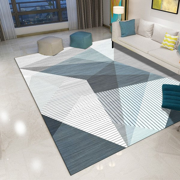 Blue Printed Modern Geometric Patterned Carpet Living Room Bedroom Office Hall Floor Mat Rugs