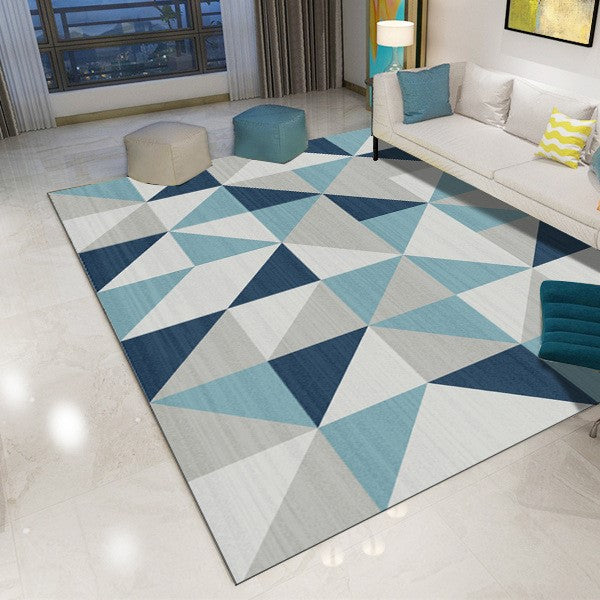 Modern Blue Printed Geometric Carpet Living Room Bedroom Office Hall Floor Mat Rugs
