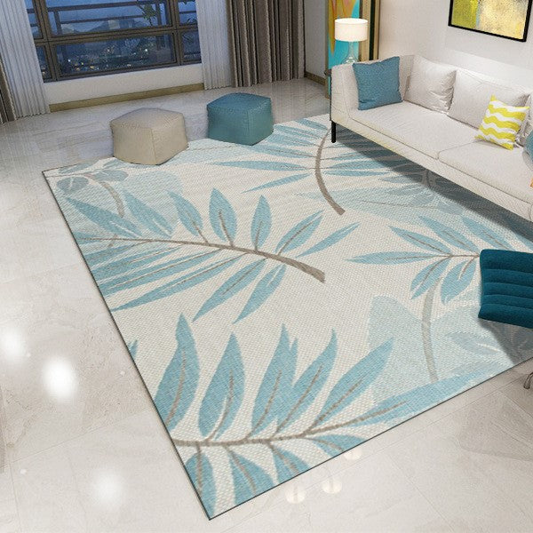 Light Blue Modern Printed Leaves Leaf Patterned Carpet Living Room Bedroom Office Hall Floor Mat Rugs