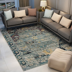 Blue Traditional Shaggy Retro Vintage Floral Patterned Living Room Hall Office Bedroom Floor Rugs Size Customizable