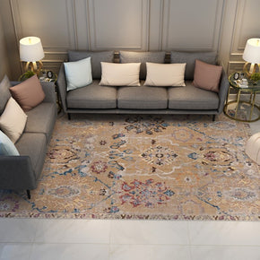 Yellow Traditional Retro Vintage Floral Patterned Living Room Hall Office Bedroom Floor Rugs Size Customizable
