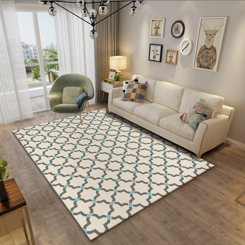 Light Blue Beige Modern Printed Geometric Patterned Carpet Living Room Bedroom Office Hall Floor Mat Rugs