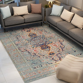Light Blue Printed Traditional Shaggy Vintage Patterned Area Rug for Living Room Hall Office Bedroom