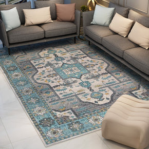 Blue Printed Traditional Shaggy Vintage Patterned Area Rug for Living Room Hall Office Bedroom