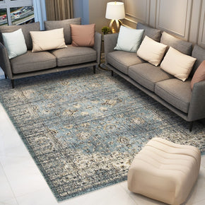 Blue Printed Traditional Vintage Patterned Area Rug for Living Room Hall Office Bedroom