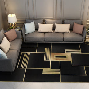Black Modern Contemporary Simple Geometric Rugs for Living Room Dining Room Bedroom
