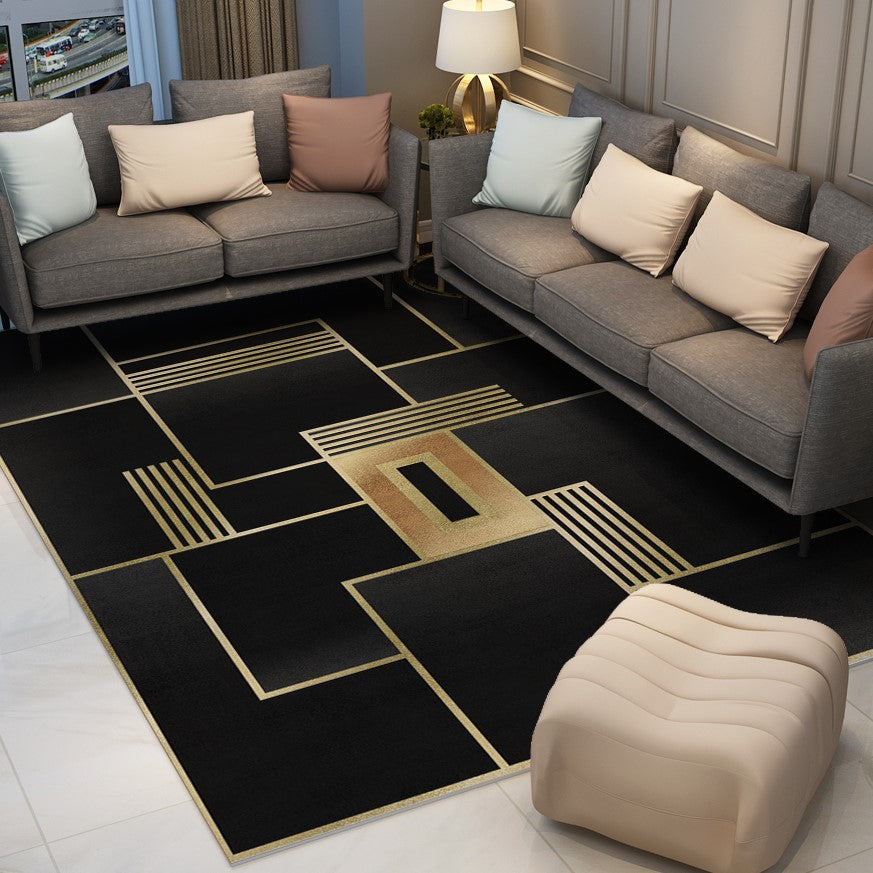 Black Modern Contemporary Simple Geometric Rugs for Living Room Dining Room Bedroom