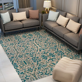 Blue Vintage Patterned Shaggy Rugs for Living Room Dining Room Bedroom Hall