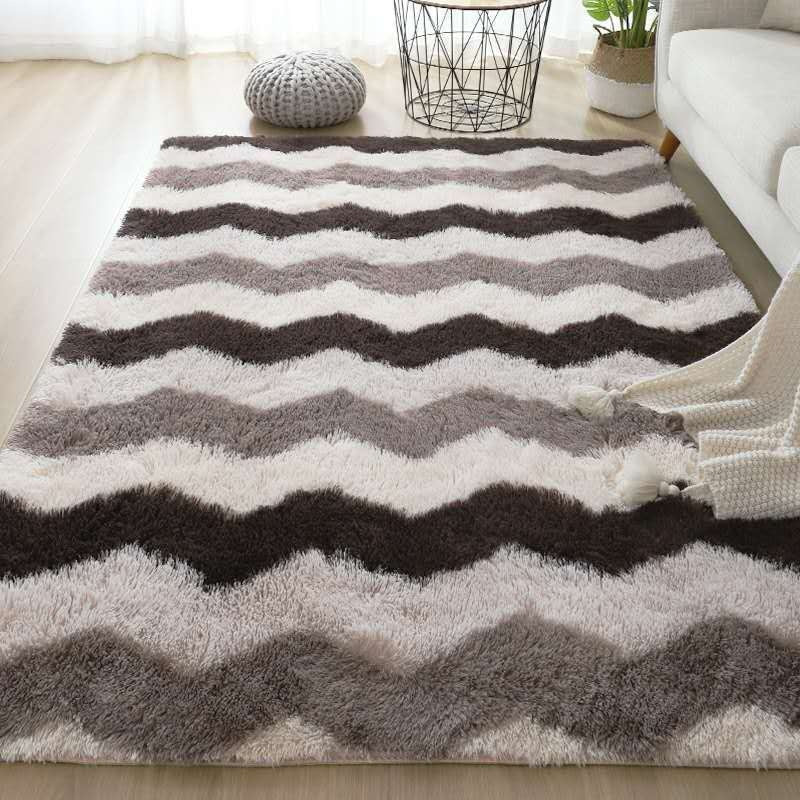 Modern Striped Carpet Bedroom Living Room Sofa Rugs Soft Plush Shaggy Rugs