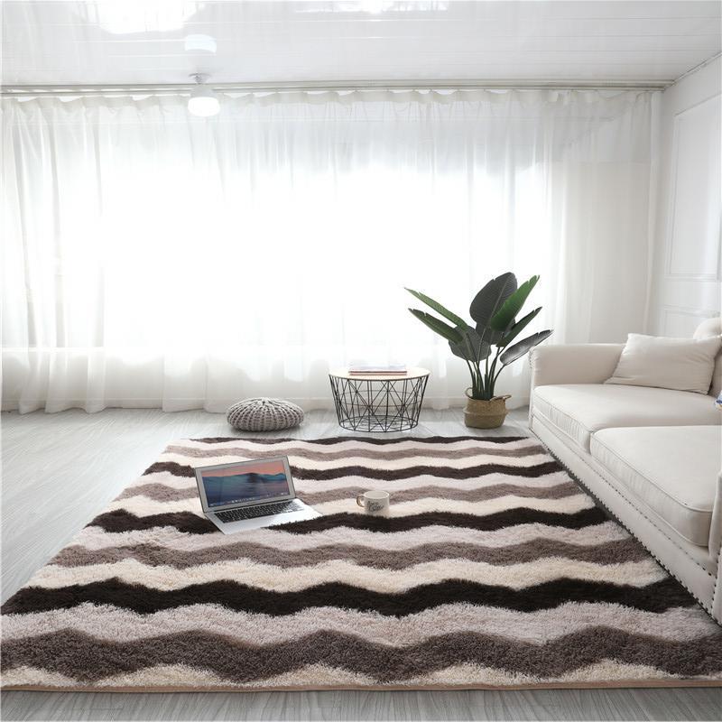 Modern Striped Carpet Bedroom Living Room Sofa Rugs Soft Plush Shaggy Rugs