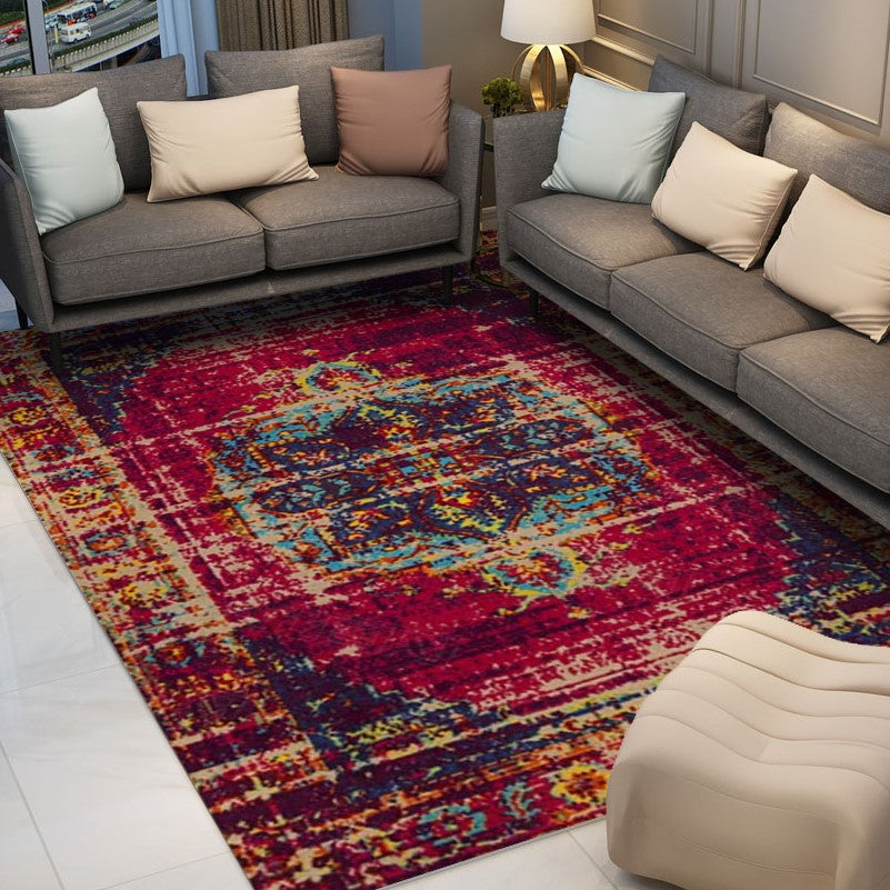 Red Blue Shaggy Traditional Patterned Rugs for the Living Room and Office