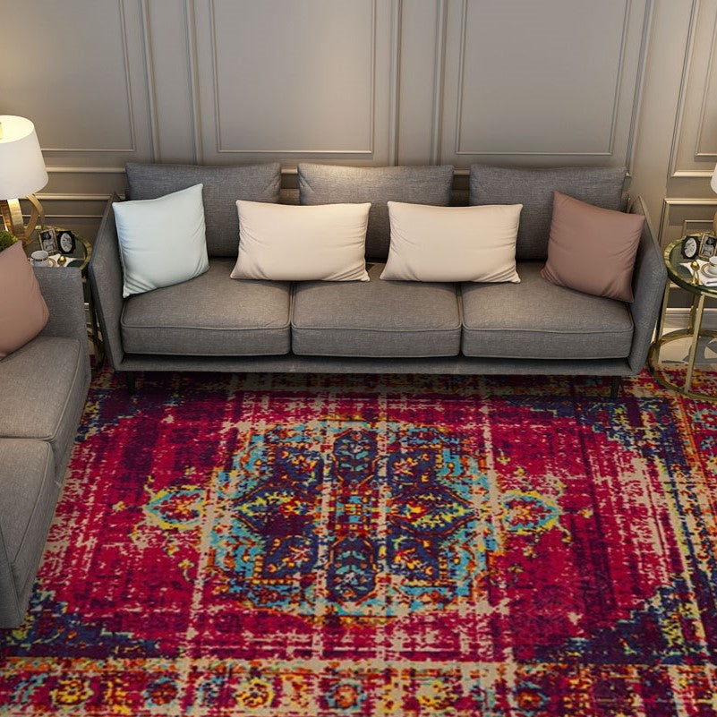 Red Blue Shaggy Traditional Patterned Rugs for the Living Room and Office
