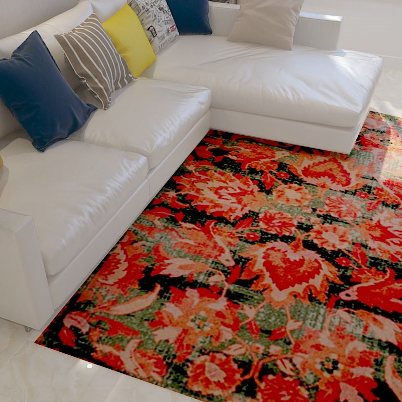 Red Retro Traditional Floral Rugs for Office Living Room Hall