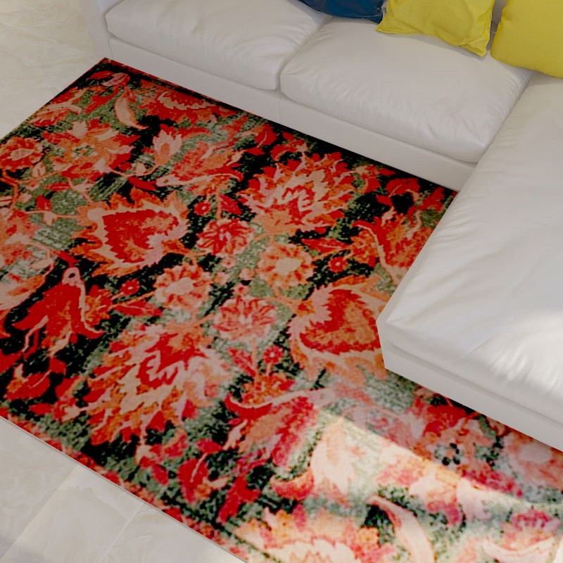 Red Retro Traditional Floral Rugs for Office Living Room Hall