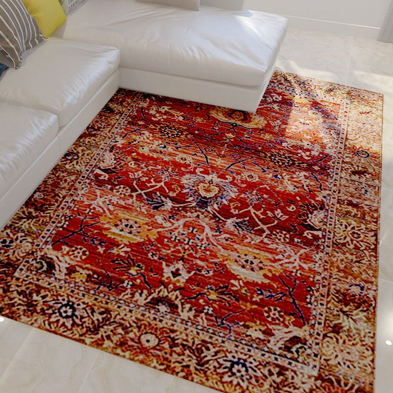 Red Retro Shaggy Traditional Living Room Rugs for Hall Office