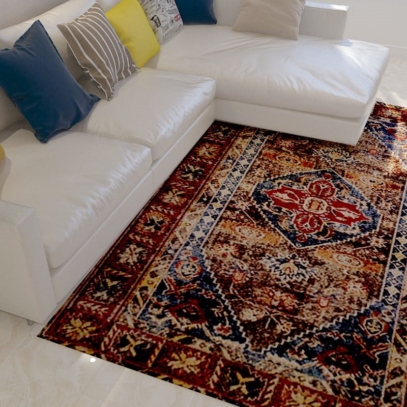 Red Floral Retro Traditional Shaggy Rugs for the Living Room and Bedroom