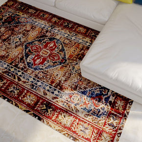Red Floral Retro Traditional Shaggy Rugs for the Living Room and Bedroom