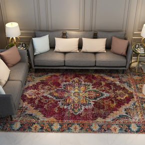 Red Vintage Traditional Shaggy Flower Area Rug Living Room Hall Office Floor Rug