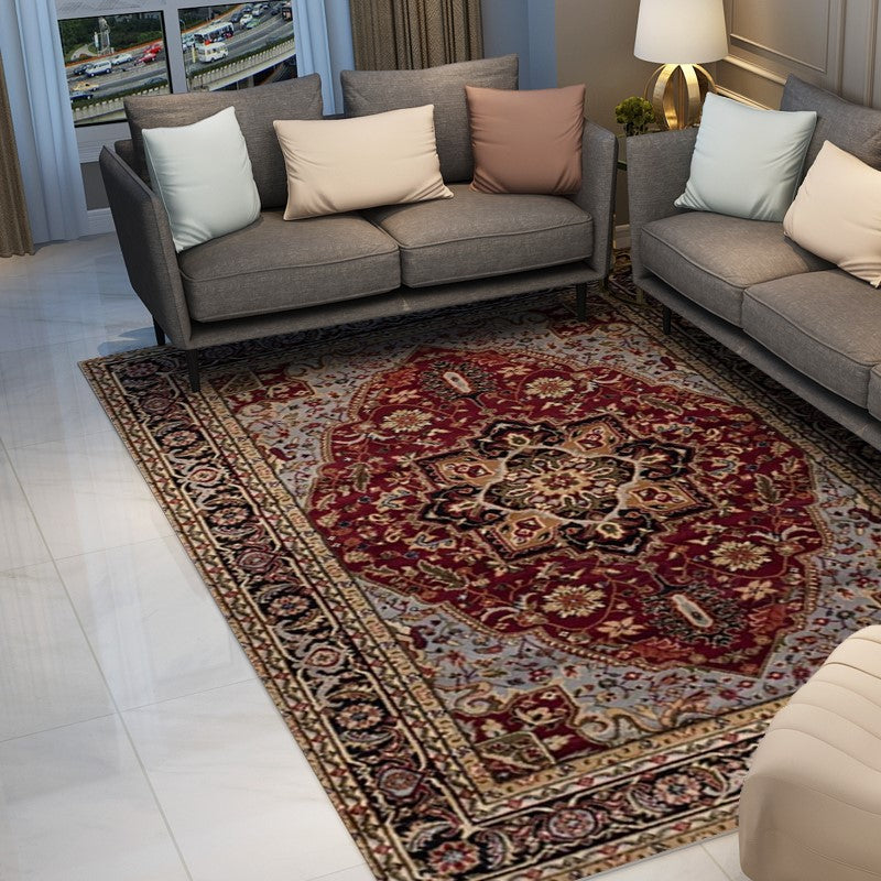 Retro Red Shaggy Patterned Traditional Rugs for the Hall and Living Room