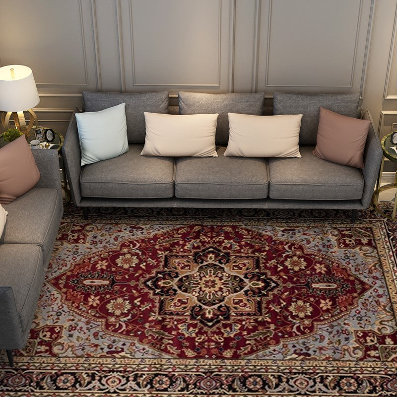 Retro Red Shaggy Patterned Traditional Rugs for the Hall and Living Room