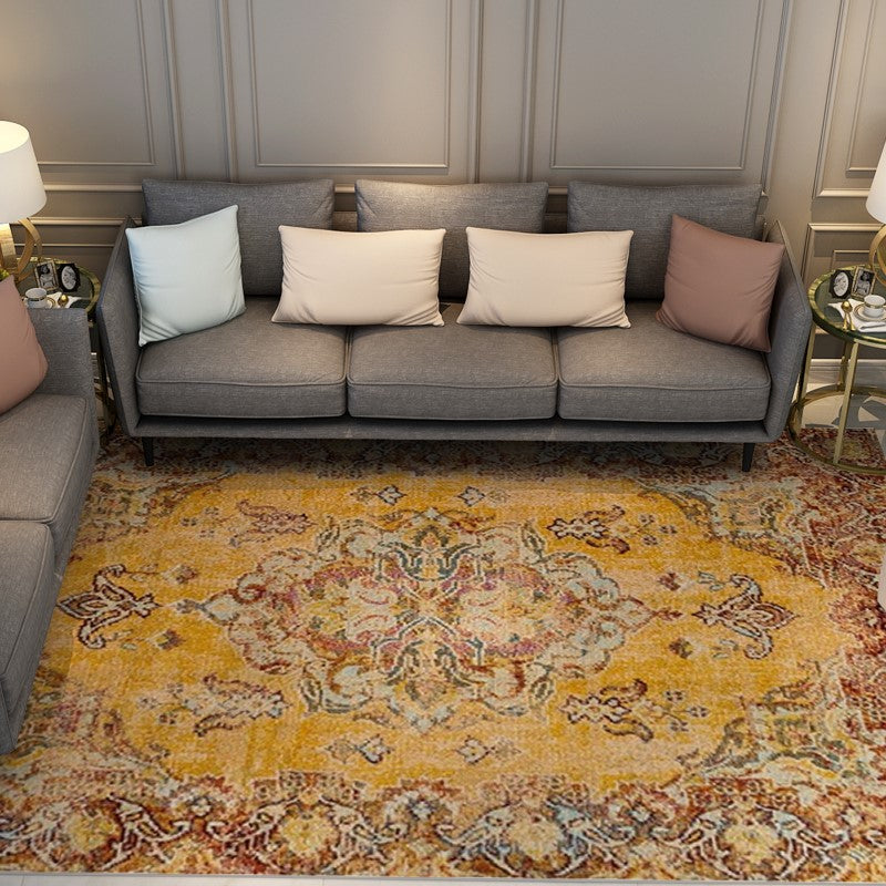 Yellow Traditional Retro Shaggy Patterned Carpets for Bedroom Office