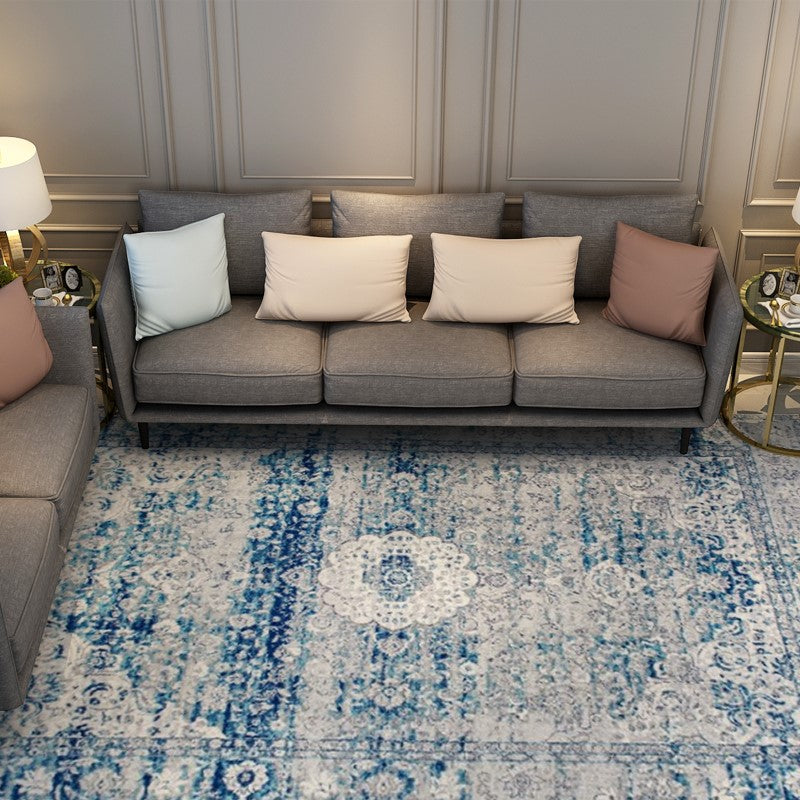 Light Blue Plush Patterned Traditional Rugs for the Bedroom and Living Room