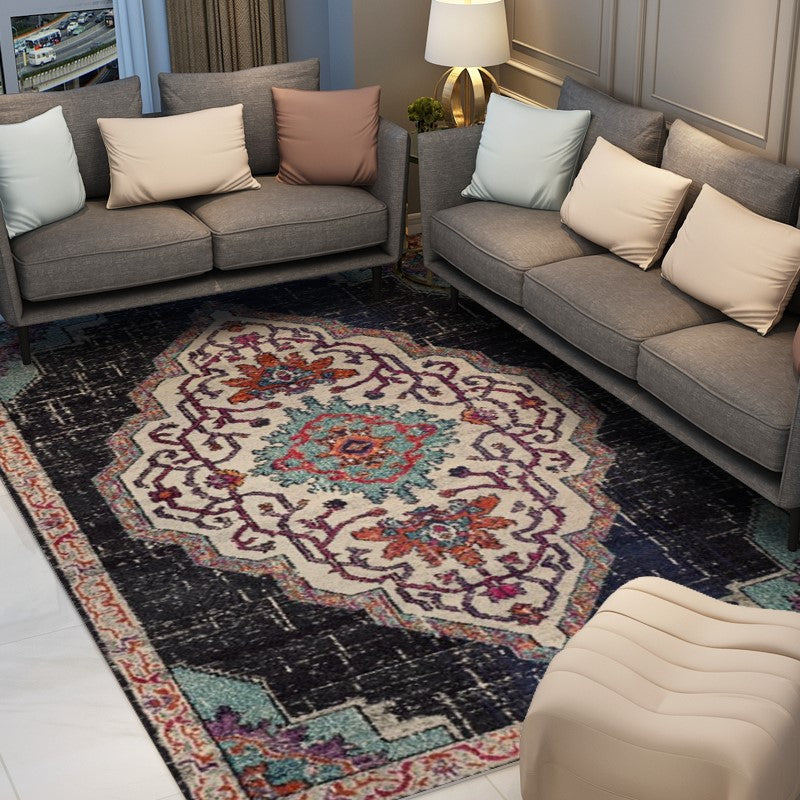 Black Patterned Plush Traditional Rugs for Office Bedroom Hall