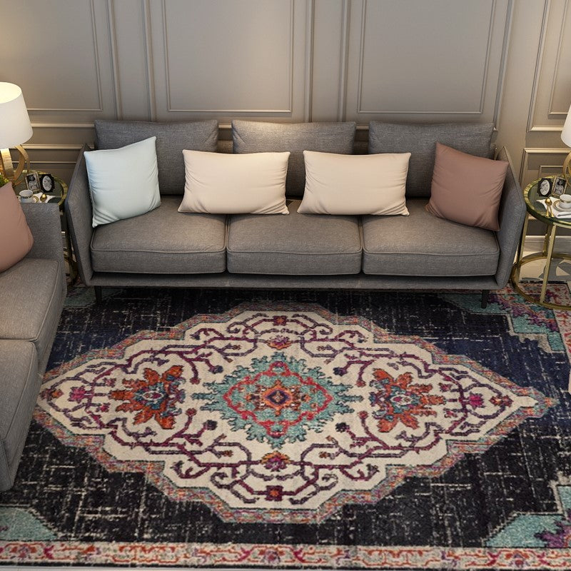 Black Patterned Plush Traditional Rugs for Office Bedroom Hall