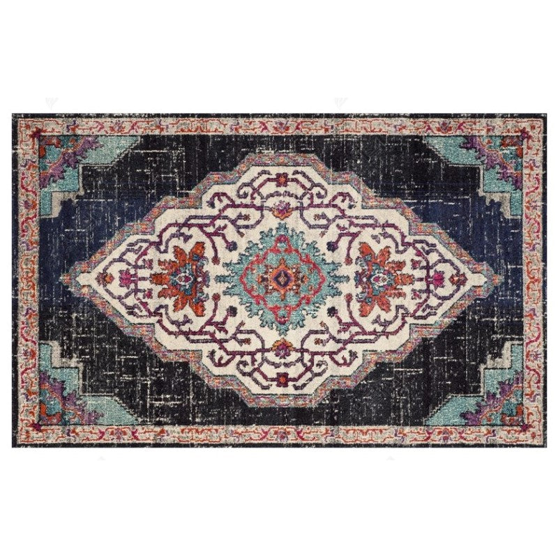 Black Patterned Plush Traditional Rugs for Office Bedroom Hall