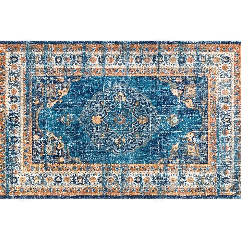 Blue Orange Shaggy Traditional Patterned Retro Rugs for Office Bedroom and Living Room