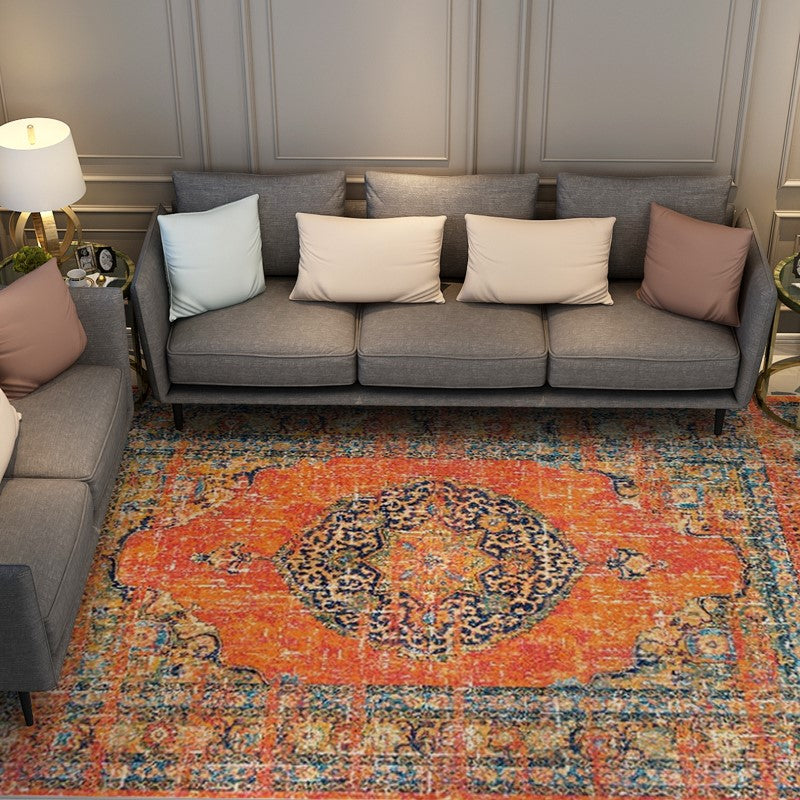 Blue Orange Shaggy Traditional Patterned Retro Rugs for Office Bedroom and Living Room