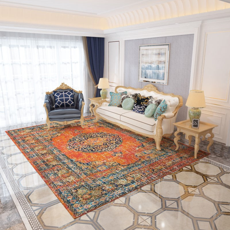 Blue Orange Shaggy Traditional Patterned Retro Rugs for Office Bedroom and Living Room