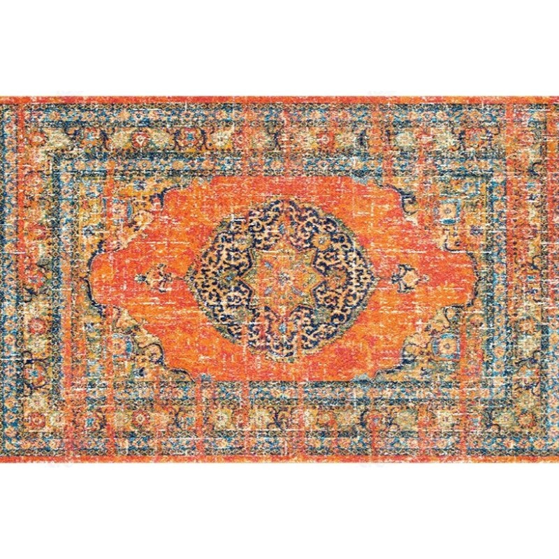 Blue Orange Shaggy Traditional Patterned Retro Rugs for Office Bedroom and Living Room