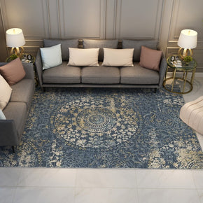 Blue Pretty Printed Traditional Shaggy Vintage Rugs for Living Room Dining Room Bedroom Hall