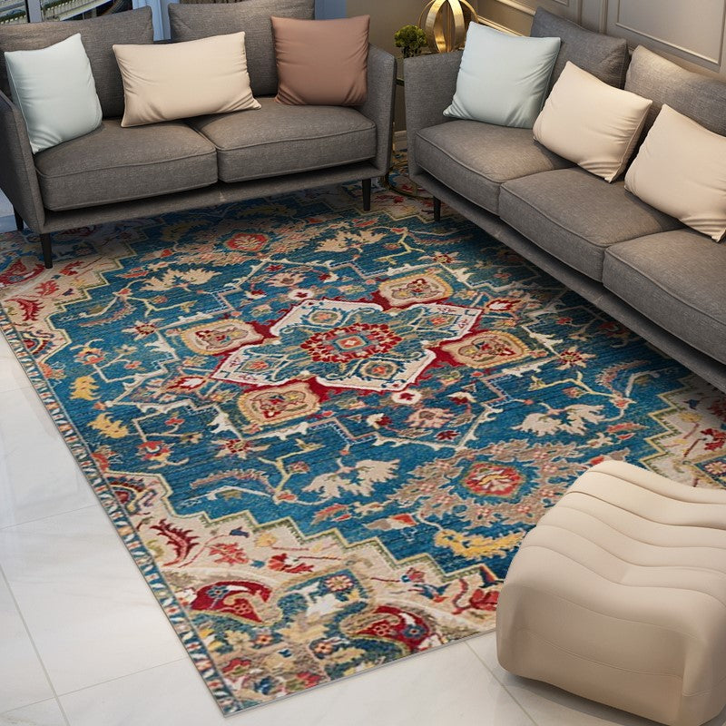 Red and Blue Shaggy Patterned Retro Traditional Rugs for the Living Room Hall