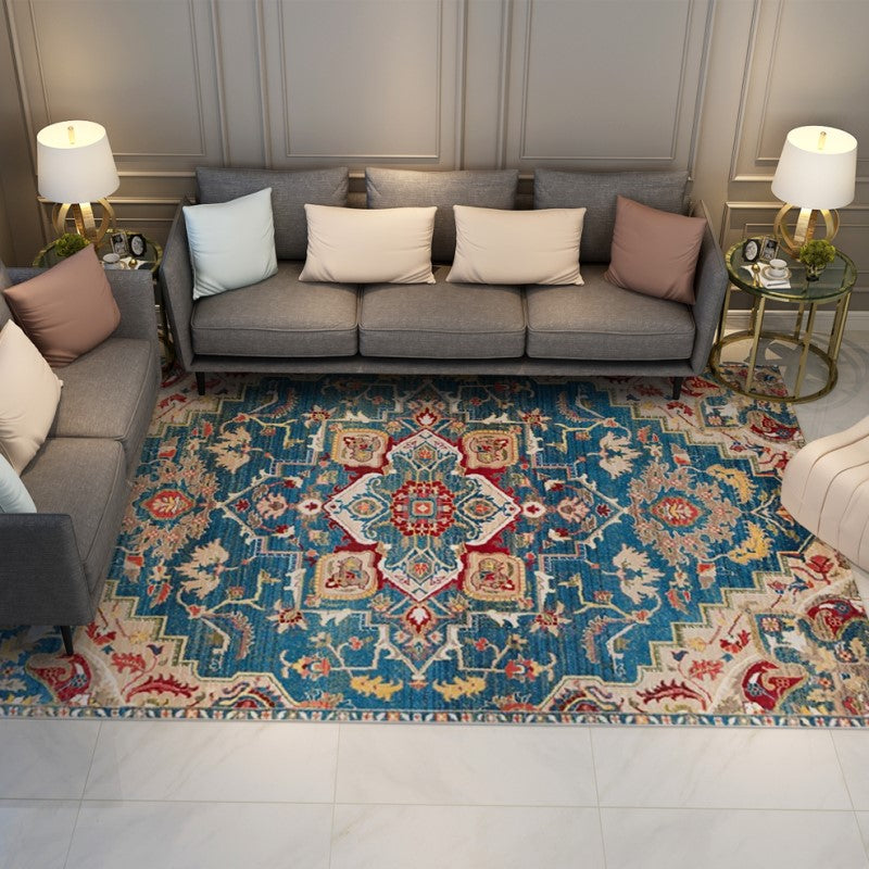 Red and Blue Shaggy Patterned Retro Traditional Rugs for the Living Room Hall