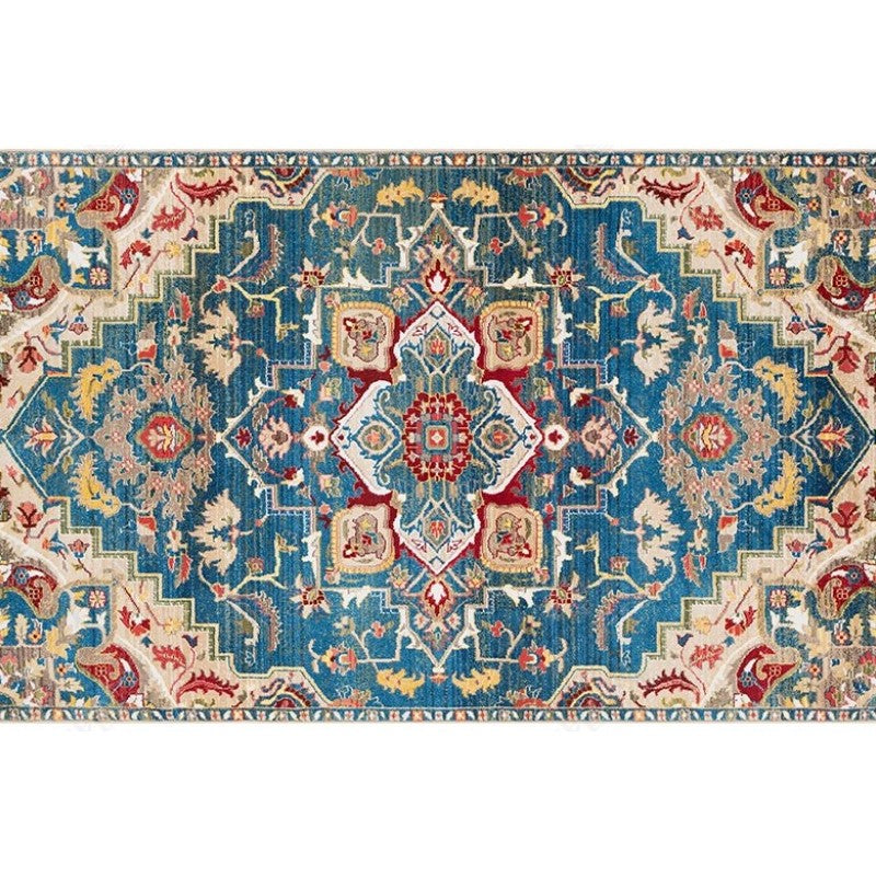 Red and Blue Shaggy Patterned Retro Traditional Rugs for the Living Room Hall