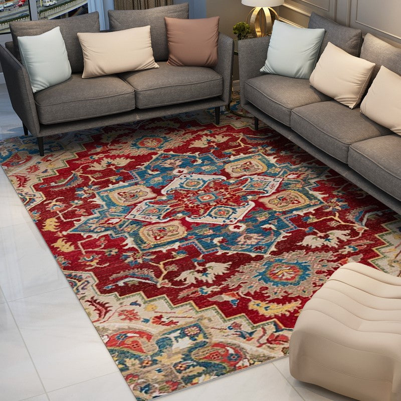 Red and Blue Shaggy Patterned Retro Traditional Rugs for the Living Room Hall
