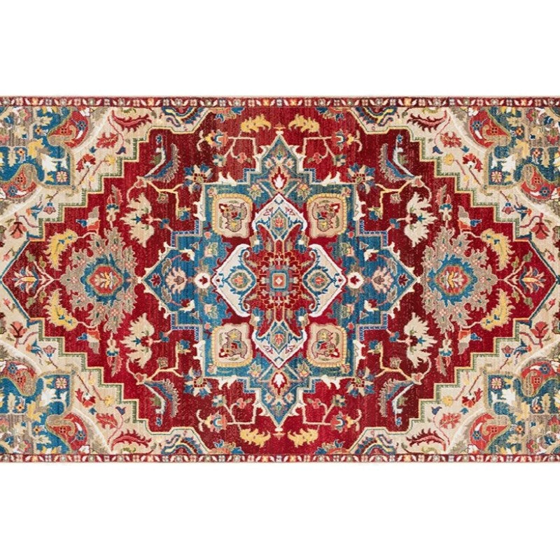 Red and Blue Shaggy Patterned Retro Traditional Rugs for the Living Room Hall