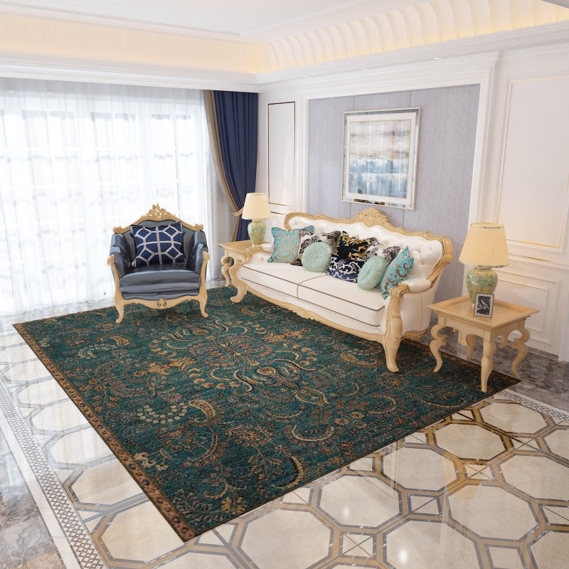 Green Black Shaggy Traditional Retro Patterned Carpets for the Lobby Office