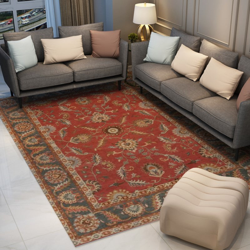 Floral Red Traditional Retro Area Carpets for Office Lobby Bedroom