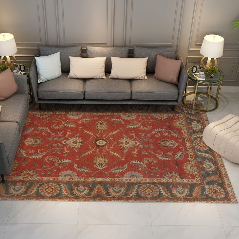 Floral Red Traditional Retro Area Carpets for Office Lobby Bedroom