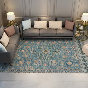 Blue Printed Floral Traditional Pretty Vintage Plush Area Rugs Floormat for Living Room Hall Office