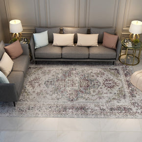 White Brown Printed Traditional Pretty Vintage Plush Area Rugs Floor Mat for Living Room Hall Office
